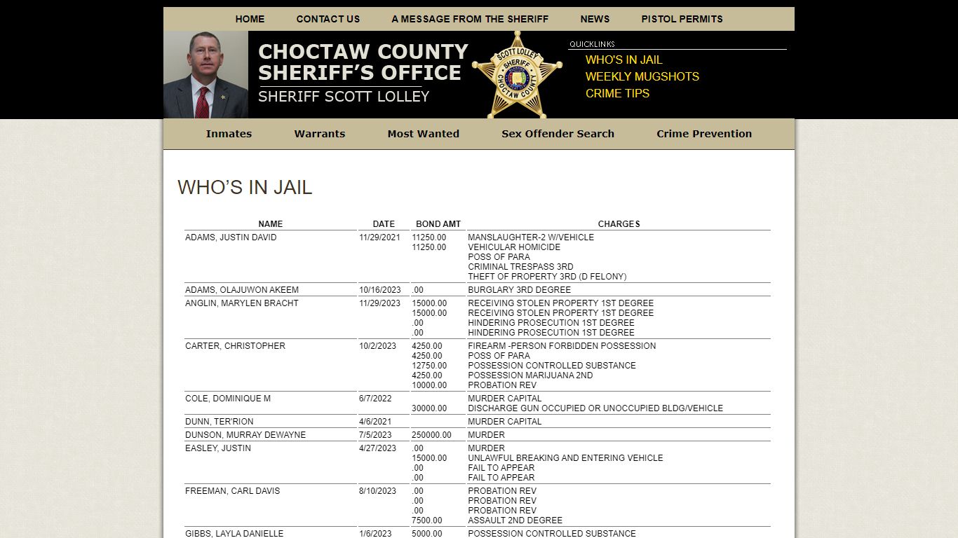 Who’s in Jail » Choctaw County Sheriff's Office